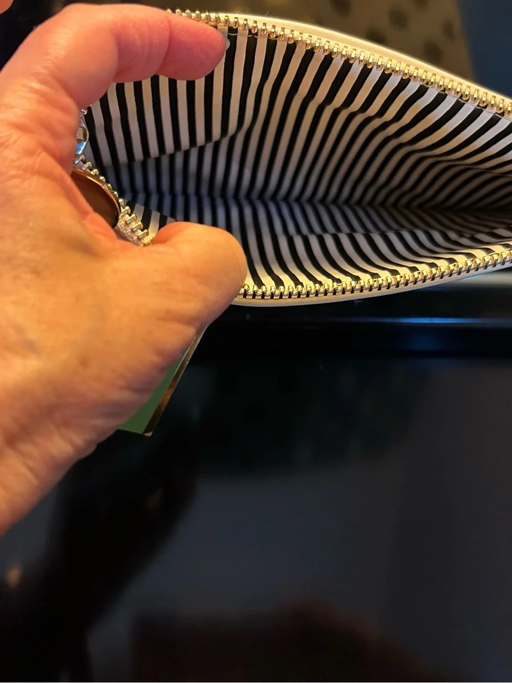 kate spade Cream and Gold Polka Dot Pencil Pouch